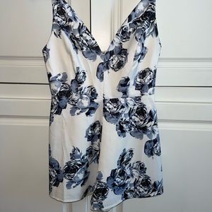 White and Blue Floral Romper